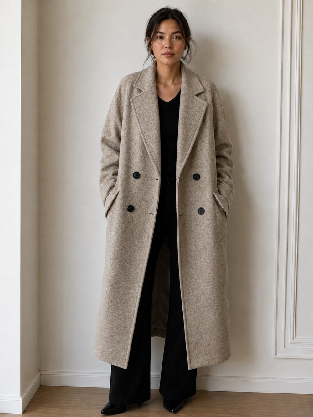 Zara Women’s Beige Oversized Double-Breasted Long Coat – Size M